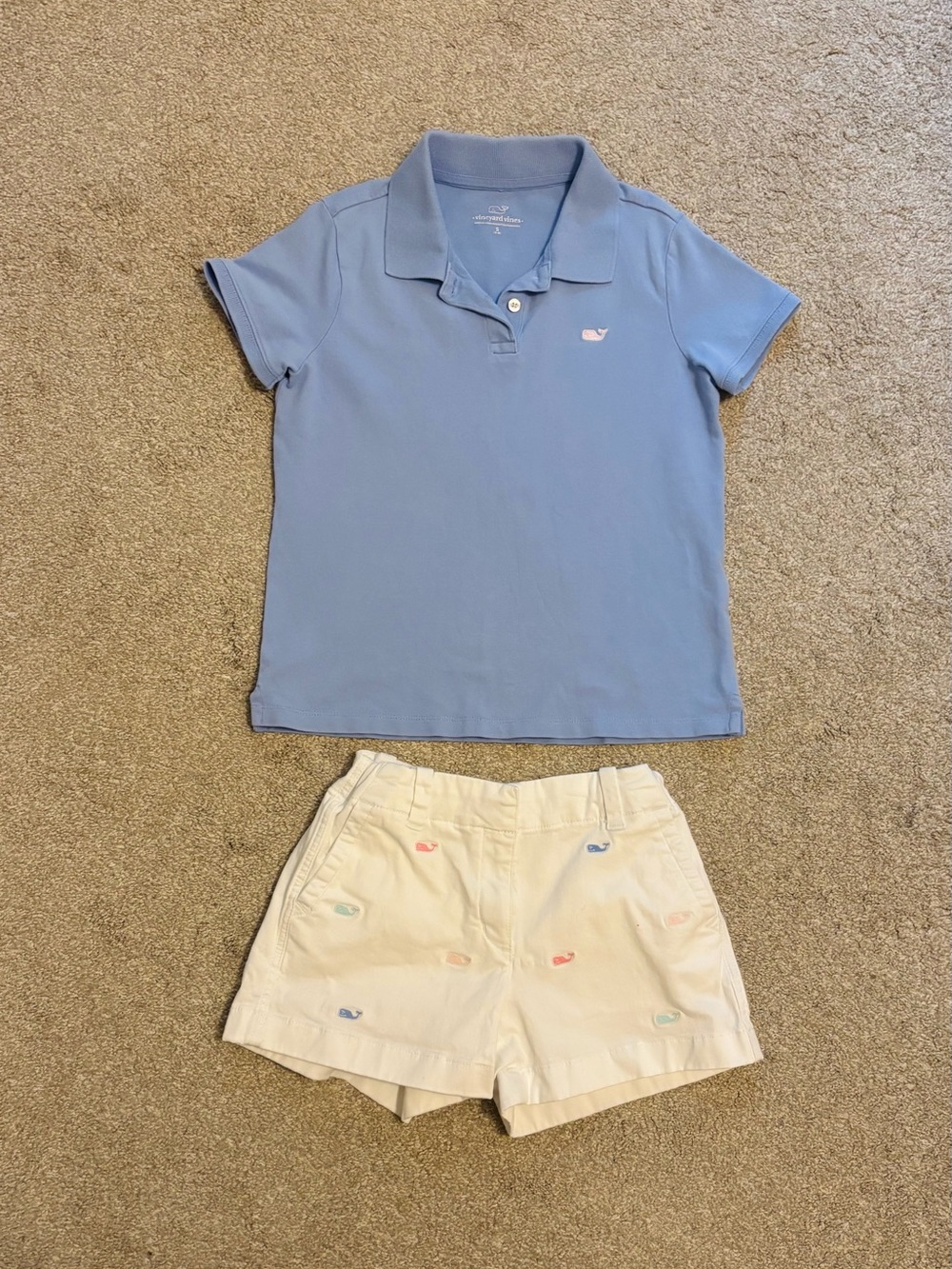 Girls Vineyard Vines Light Blue Polo with White Embroidered Whale Shorts Size 8